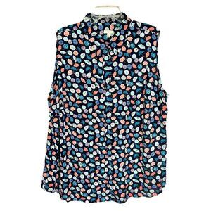 Talbots Umbrella Sleeveless Top Womens 3X Blue Button Front Semi Sheer Collar